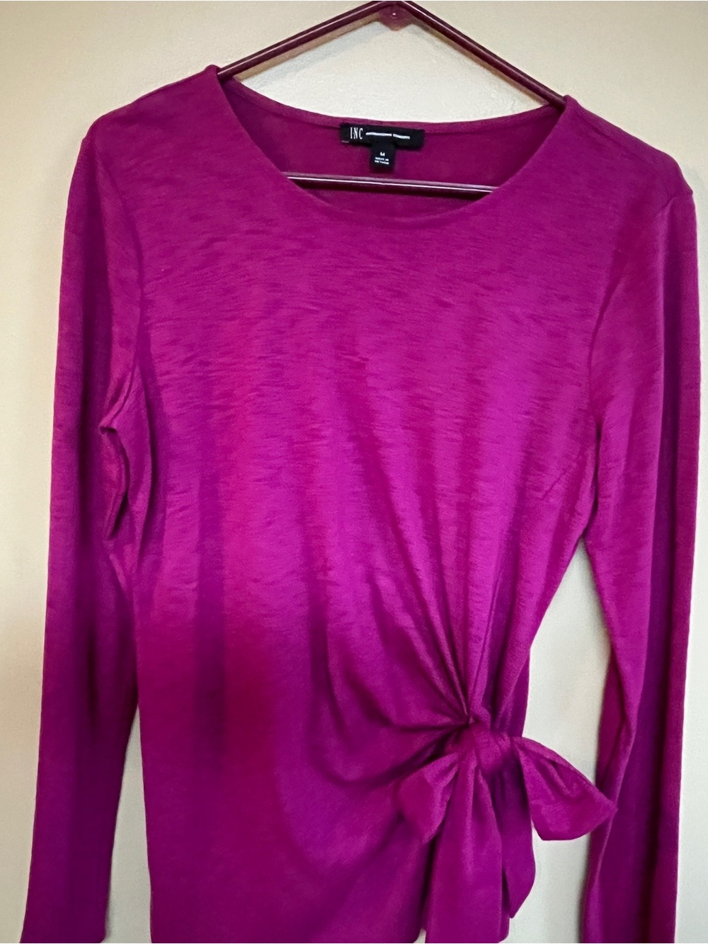 INC International Concepts Magenta Long-Sleeve Side-Tie Top